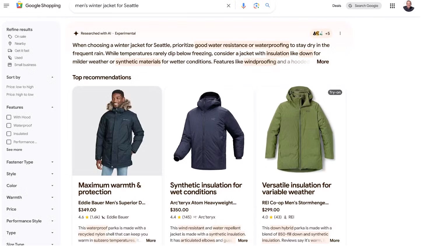 Google Shopping AI Overview Example